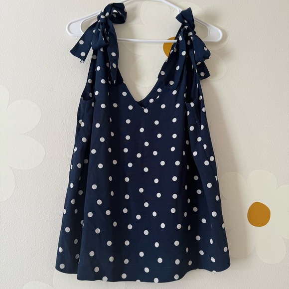 EUC Sézane Women’s Navy Polka Dot Blouse With Bow Sleeves “Lara Blouse” - Picture 4 of 10